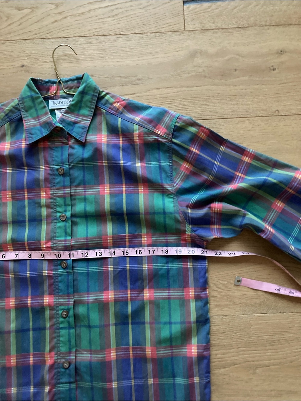 Plaid Button-Down Shirt in Green, Blue, and Red - Women's